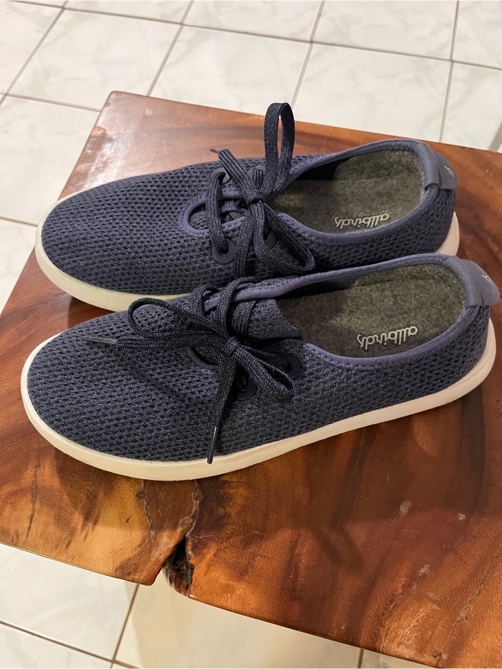 allbirds Kids Navy Knit Wool Runner Sneakers with Cream Sole